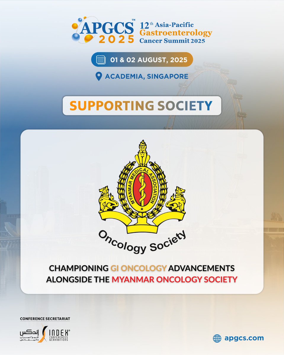 We are honored to welcome the Myanmar Oncology Society as a Supporting Society for #APGCS2025! 🇲🇲

Join us in Singapore on August 1–2 as we unite leading experts in GI cancer care across the Asia-Pacific region.

To register: apgcs.com/register-for-a…

#GIOncology #MyanmarOncology