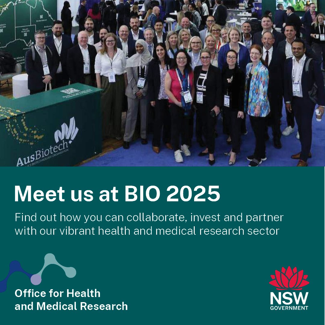NSW Medical Research (@medresearchnsw) on Twitter photo The Office for Health and Medical Research is attending Bio International in Boston, 16-19 June, to showcase our vibrant and competitive health and medical research sector. If you’d like to connect with our Team, please reach out to us on: MOH-InternationalDesk@health.nsw.gov.au The Office for Health and Medical Research is attending Bio International in Boston, 16-19 June, to showcase our vibrant and competitive health and medical research sector. If you’d like to connect with our Team, please reach out to us on: MOH-InternationalDesk@health.nsw.gov.au