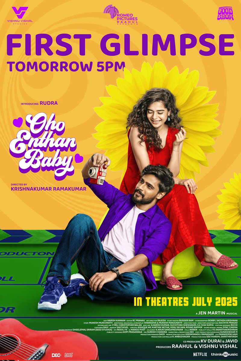 Vishnu Vishal Studioz (@vvstudioz) on Twitter photo It's time to start, camera, love ❤️
#OhoEnthanBaby - First glimpse coming out tomorrow at 5PM!
#OEB
#OEBfromJuly
Directed by <a href="/Krishnakum25249/">Krishnakumar Ramakumar</a>.
Produced by - <a href="/VVStudioz/">Vishnu Vishal Studioz</a>
<a href="/TheVishnuVishal/">VISHNU VISHAL - VV</a> <a href="/Romeopictures_/">Romeo Pictures</a> <a href="/mynameisraahul/">raahul</a>
<a href="/TheActorRudra/">Rudra</a> <a href="/mipalkar/">Mithila Palkar</a> <a href="/DirectorMysskin/">Mysskin</a> It's time to start, camera, love ❤️
#OhoEnthanBaby - First glimpse coming out tomorrow at 5PM!
#OEB
#OEBfromJuly
Directed by <a href="/Krishnakum25249/">Krishnakumar Ramakumar</a>.
Produced by - <a href="/VVStudioz/">Vishnu Vishal Studioz</a>
<a href="/TheVishnuVishal/">VISHNU VISHAL - VV</a> <a href="/Romeopictures_/">Romeo Pictures</a> <a href="/mynameisraahul/">raahul</a>
<a href="/TheActorRudra/">Rudra</a> <a href="/mipalkar/">Mithila Palkar</a> <a href="/DirectorMysskin/">Mysskin</a>