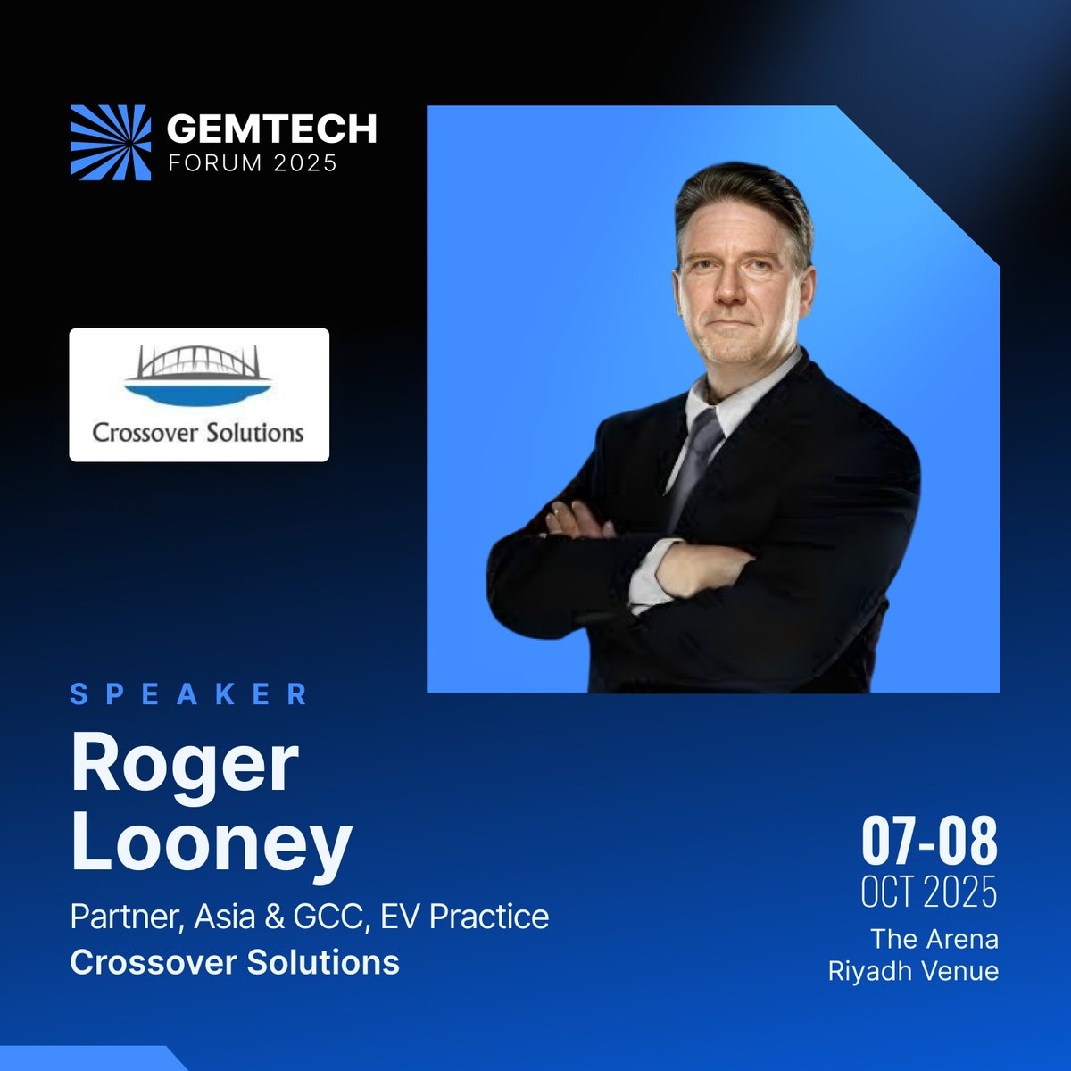 We are pleased to announce that Roger Looney, Partner, Asia &amp; GCC, EV Practice at the Crossover Solutions, will join us as a featured speaker at the second annual Global EV &amp; Mobility Technology Forum.

Register Now: tinyurl.com/y8fa4vkk

#GEMTECH2025 #MobilityConference
