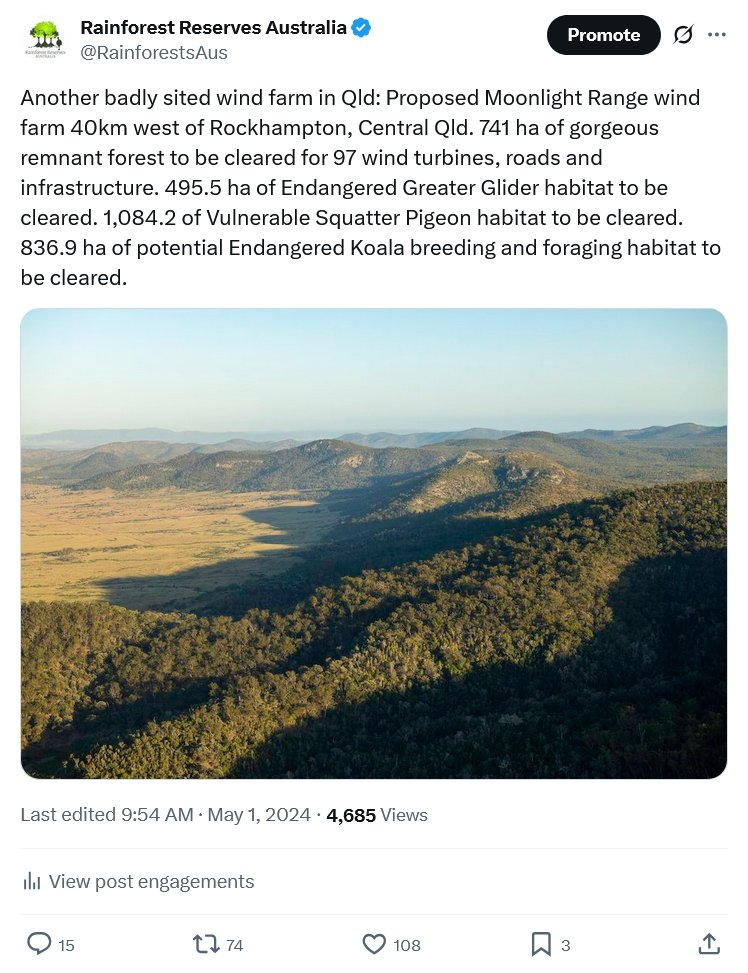 This post a little late, but we are so glad Moonlight Range wind farm has been rejected by the QLD State Government. This old tweet has aged well!