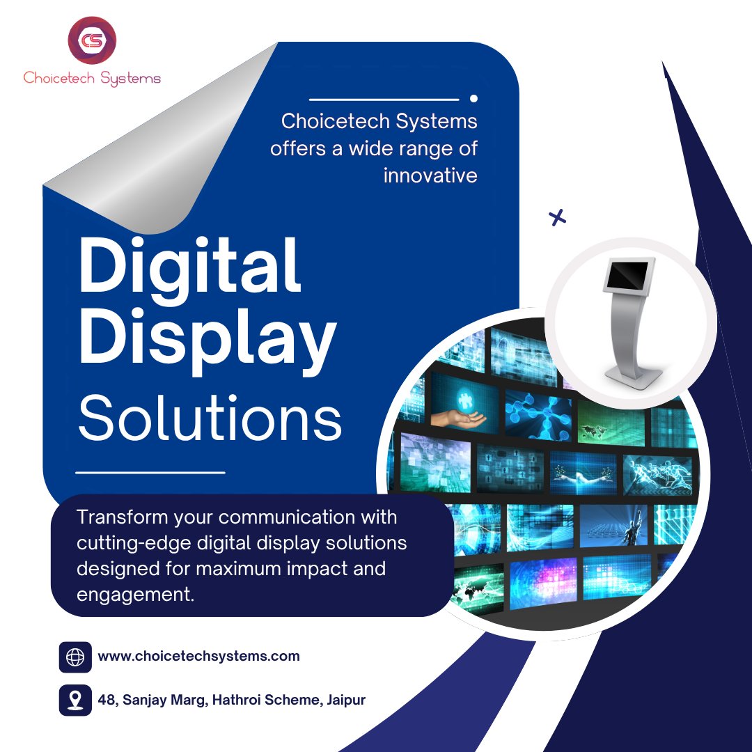 ChoicetechSyst1's tweet image. Transform your communication with cutting-edge digital display solutions designed for maximum impact and engagement.

#choicetechsystems #cspl #jaipur #displaysolutions #digitaldisplay