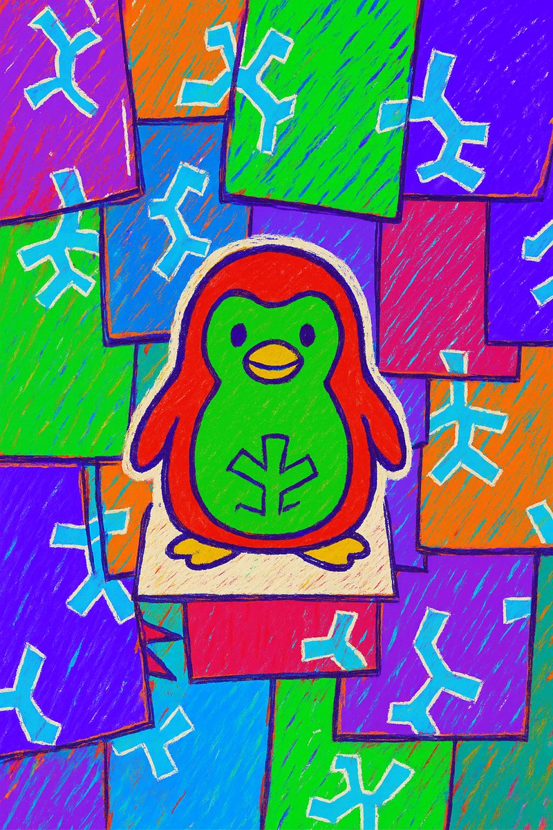 Kisaaame's tweet photo. @Abspaints Meet Pengu Abstract a bold splash of color, determination, and quirky charm in a chaotic world of patterns. Sometimes, all you need is a red-and-green penguin to break through the noise. 🐧✨ https://t.co/JxAqjp51oa