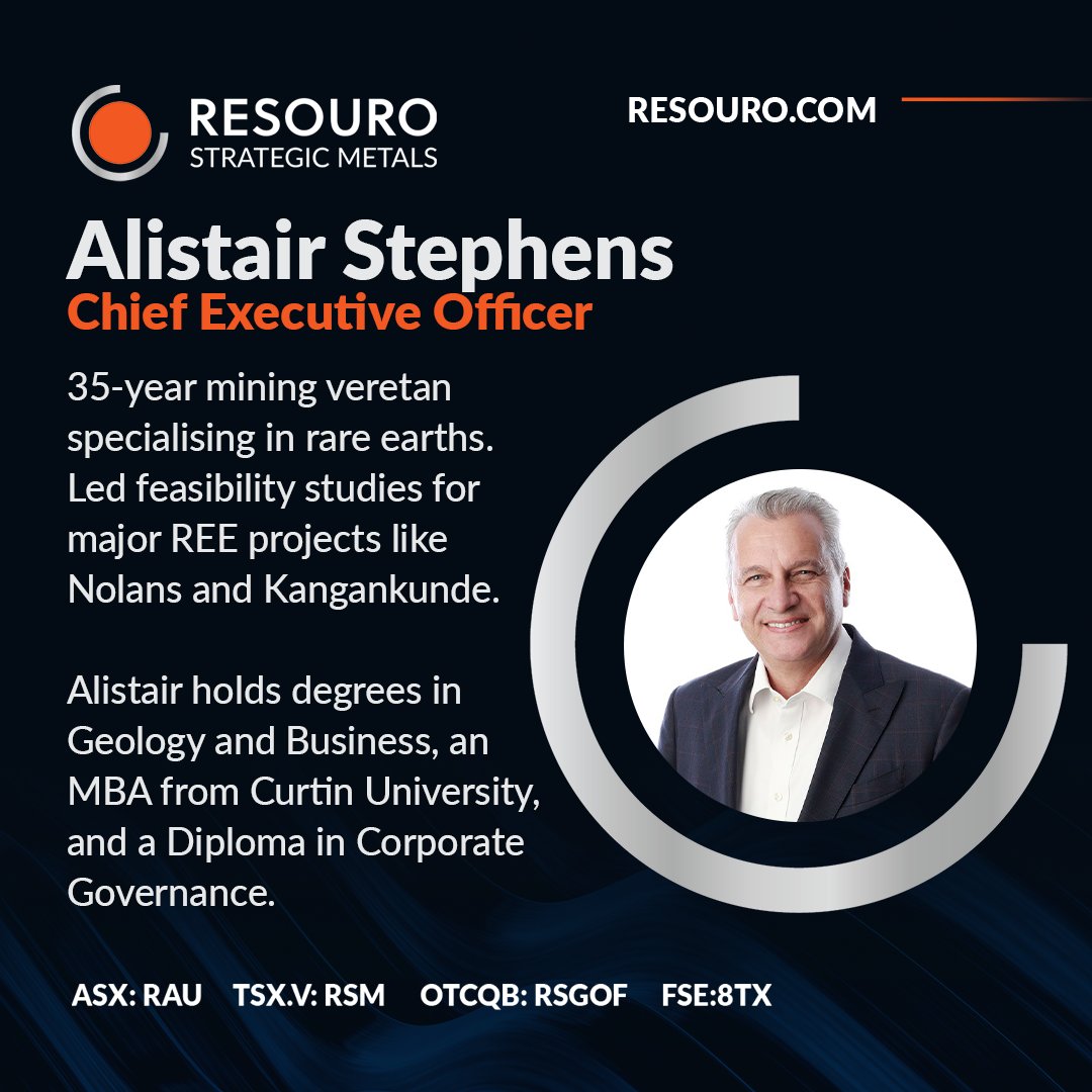 Meet our CEO, Alistair Stephens!

A mining veteran with over 35 years of experience, specialising in rare earths, Alistair has led major feasibility studies for globally significant projects, including Nolans and Kangankunde.

Learn more about the team: resouro.com/about-us/#mana…