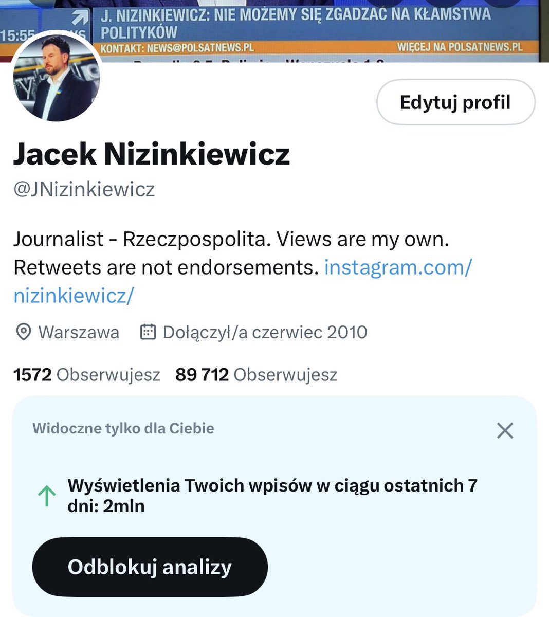 JNizinkiewicz's tweet image. 2 mln wyświetleń wpisów w ciągu tygodnia. Miło, dzięki ✌️