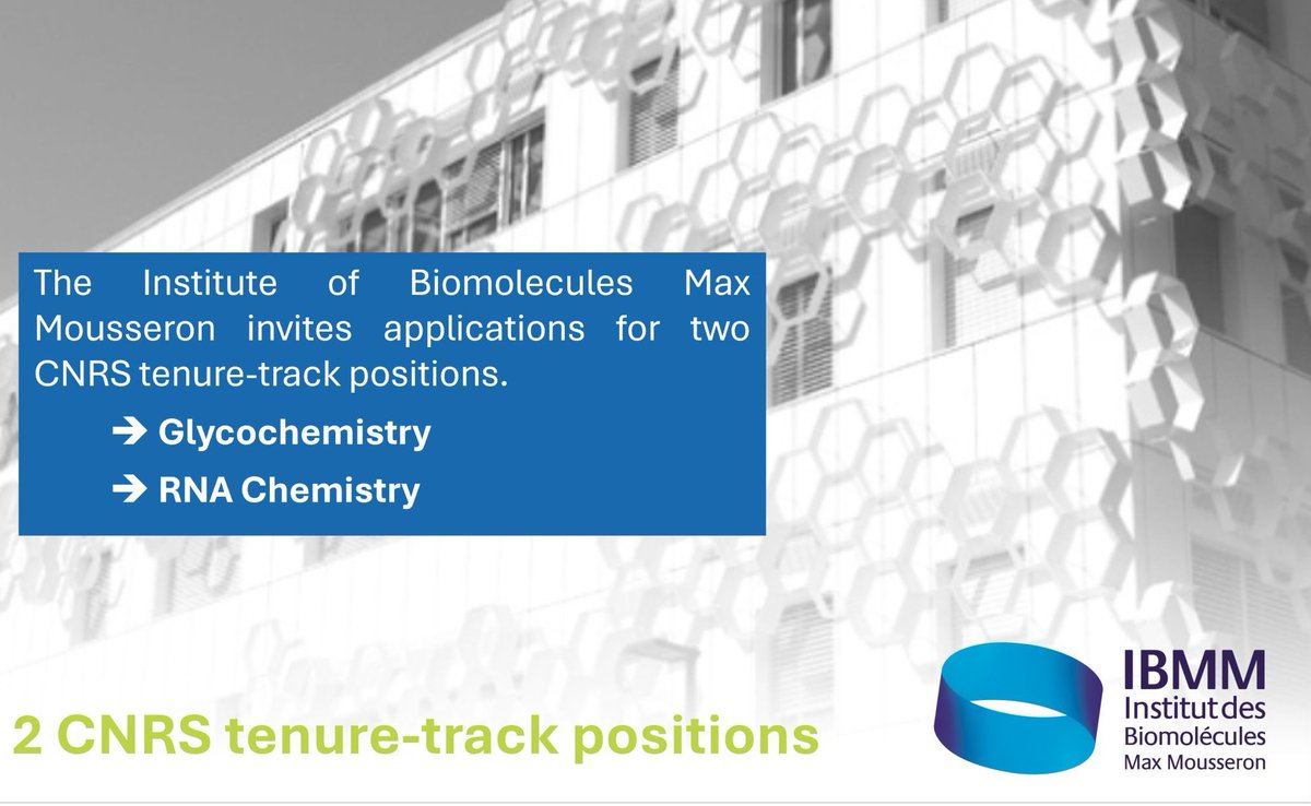 IBMM - Institut des Biomolécules Max Mousseron (@ibmm_balard) on Twitter photo 🚨 Looking for a stimulating environment where your expertise in chemical biology can shine ? The Institute IBMM invites applications for 2 CNRS tenure-track positions.
-> Glycochemistry
-> RNA Chemistry
contact : du-ibmm@umontpellier.fr
To apply : carrieres.cnrs.fr/recrutement-po… 🚨 Looking for a stimulating environment where your expertise in chemical biology can shine ? The Institute IBMM invites applications for 2 CNRS tenure-track positions.
-> Glycochemistry
-> RNA Chemistry
contact : du-ibmm@umontpellier.fr
To apply : carrieres.cnrs.fr/recrutement-po…