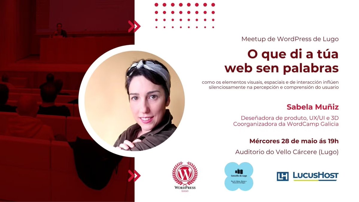 📢 É hoxe! O que di a túa web sen palabras.

Esta tarde exploraremos como a linguaxe non verbal —cores, espazos, iconas ou efectos— inflúe na experiencia web.

Vémonos ás 19h no Auditorio do Vello Cárcere. Logo networking!

Info 👇
wplugo.eu/evento/o-que-d…