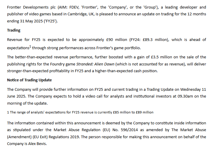 YstoneAdvisory's tweet image. #FDEV - trading ahead of expectations