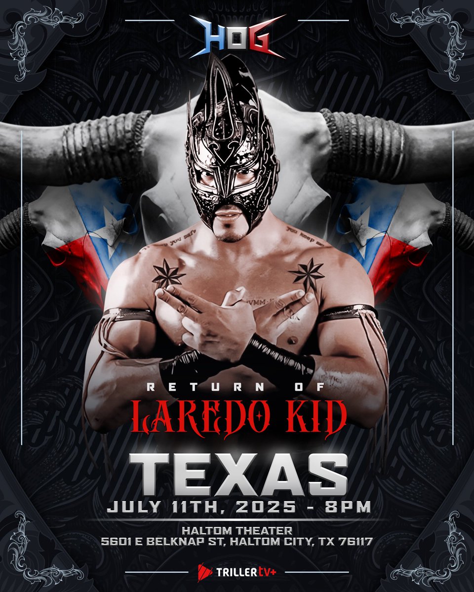 House Of Glory Wrestling (@hogwrestling) on Twitter photo 🔥 TEXAS WE COMING 🔥
Laredo Kid returns to HOG Friday, July 11th in TEXAS!!!🌵 <a href="/Laredokidpro1/">Laredokidpro</a>
🎟️ TICKETS AVAILABLE:
tickettailor.com/events/houseof… 🔥 TEXAS WE COMING 🔥
Laredo Kid returns to HOG Friday, July 11th in TEXAS!!!🌵 <a href="/Laredokidpro1/">Laredokidpro</a>
🎟️ TICKETS AVAILABLE:
tickettailor.com/events/houseof…