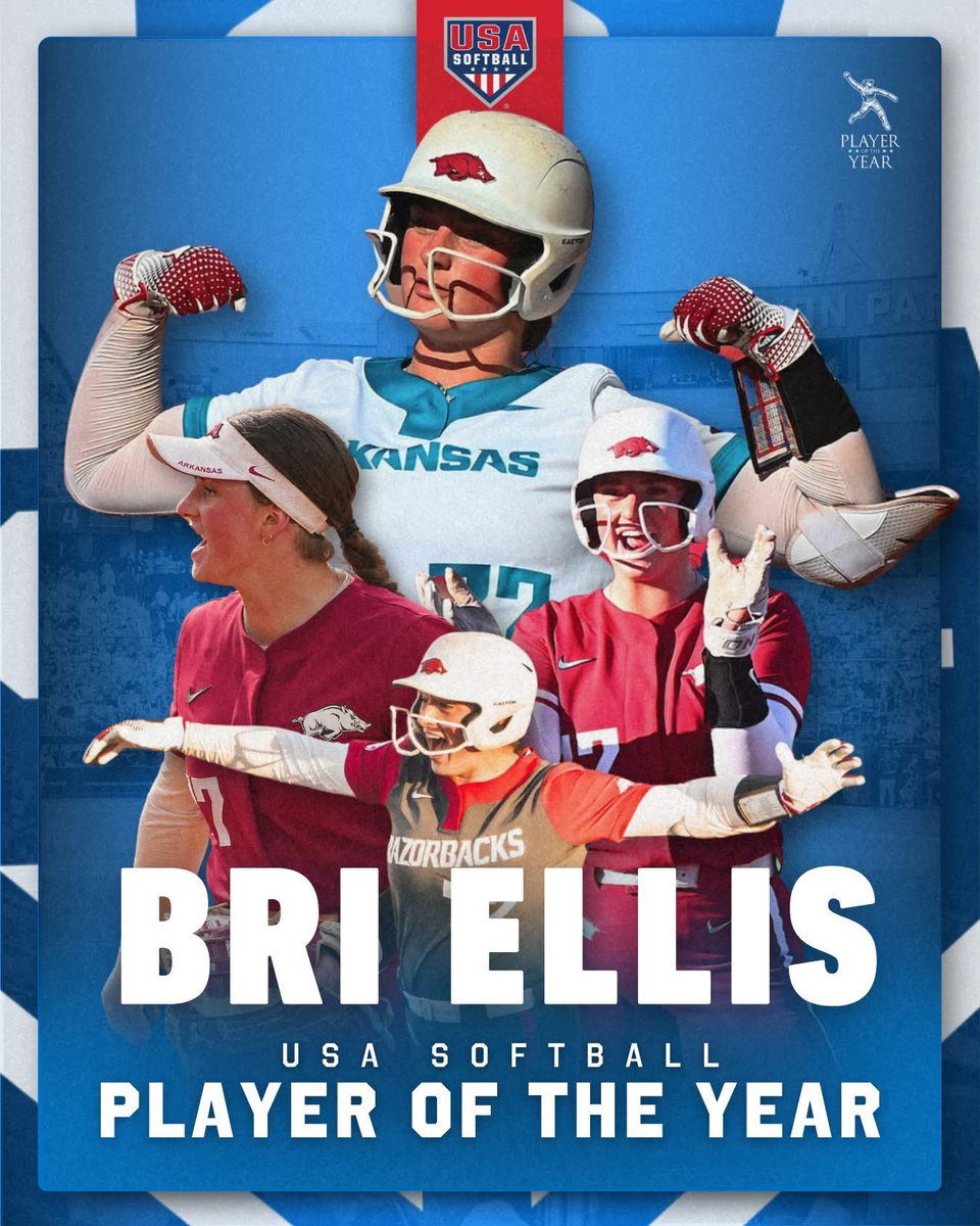 Dave Devine (@usaspresident) on Twitter photo For the first time ever, the #USASoftball Collegiate Player of the Year is a ๐ฅ๐ฎ๐๐ผ๐ฟ๐ฏ๐ฎ๐ฐ๐ธ.
๐ ๐พ๐ค๐ฃ๐๐ง๐๐ฉ๐ช๐ก๐๐ฉ๐๐ค๐ฃ๐จ to Bri Ellis of Arkansas Razorback Softball โ the 2025 Player of the Year and a true program trailblazer.
๐๐ช๐ก๐ก ๐ง๐๐ก๐๐๐จ๐ โ For the first time ever, the #USASoftball Collegiate Player of the Year is a ๐ฅ๐ฎ๐๐ผ๐ฟ๐ฏ๐ฎ๐ฐ๐ธ.
๐ ๐พ๐ค๐ฃ๐๐ง๐๐ฉ๐ช๐ก๐๐ฉ๐๐ค๐ฃ๐จ to Bri Ellis of Arkansas Razorback Softball โ the 2025 Player of the Year and a true program trailblazer.
๐๐ช๐ก๐ก ๐ง๐๐ก๐๐๐จ๐ โ