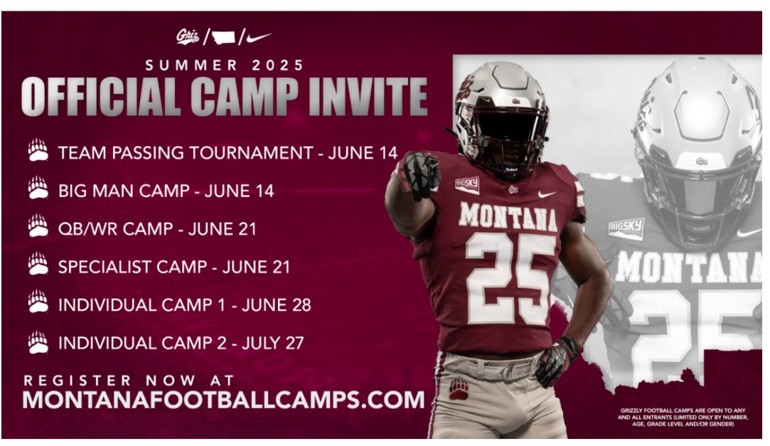 Thank you Montana for the official camp invite. I am honored. Go Grizz!