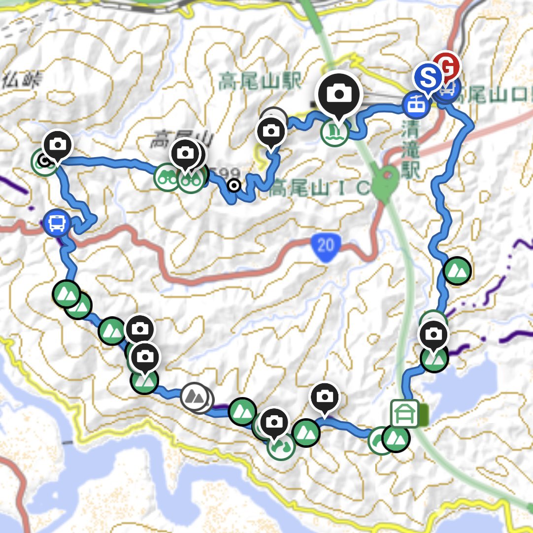 南高尾セブンサミッツを左回りで歩いてきました 細かく巡ると12座を1日で制覇できて高尾山は1号路経由だとよりハート型に近い軌跡になります #yamap