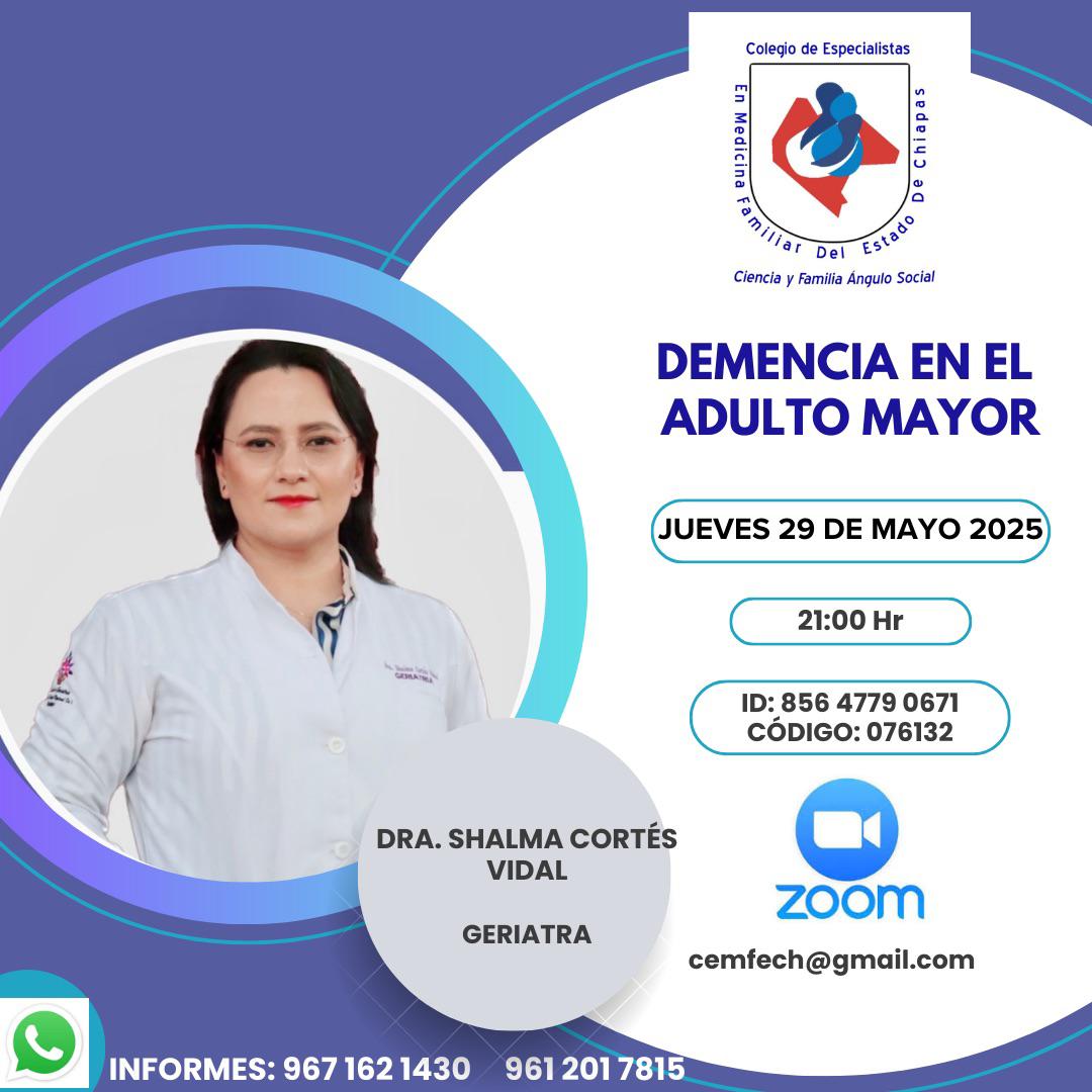 comeftab's tweet photo. *De Chiapas para el Gremio Medico*
Invitan a su Sesión Mensual Via Zoom:
📚 *Tema:* Demencia En El Adulto Mayor
🗓️ *Fecha:* Jueves, 29 de Mayo
🕛 *Hora:* 21:00 Hrs 
🛜 *Zoom:* https://t.co/xYpWjrz6l4
🆔 *ID de reunión:* 856 4779 0671
🔑 *Código de acceso:* 076132 https://t.co/GmywqfRfAK