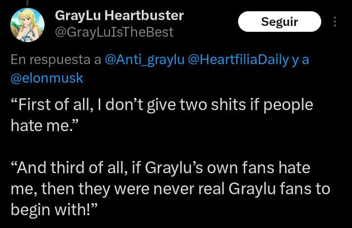 jajajjaajjajajajajaja, then Graylu fans if they don't like Nicole Travis are not true fans of the ship.