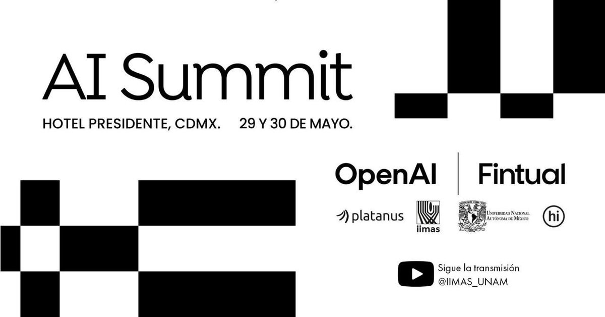 IIMAS_UNAM's tweet photo. 📺 ¿No puedes asistir al #AISummit? No te pierdas nuestra transmisión en vivo de las conferencias del AI Summit: Impacto de la #IAenMéxico por nuestro canal de YouTube.
🗓️ 29 de mayo: https://t.co/NPJUJj3U0c
🗓️ 30 de mayo: https://t.co/5imEVcAQvm

#InteligenciaArtificial https://t.co/C9bdD5aNLK