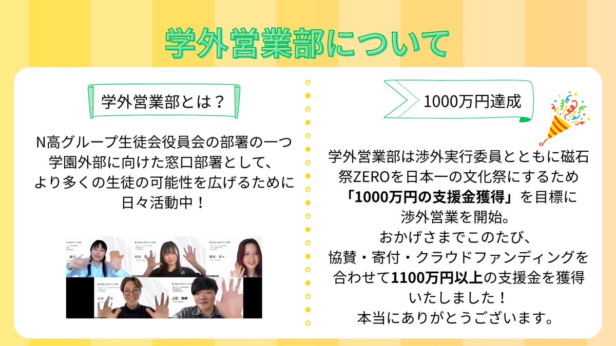 kdg_seitokai's tweet image. \高校生が1000万円を獲得!?👀/
磁石祭ZEROに1000万円以上支援金が集まったこと、知っていますか?🤔
協賛・寄付・クラウドファンディングで、たくさんの方が応援してくださったおかげで、企画支援や磁石祭ZEROツアーを実施することができました!