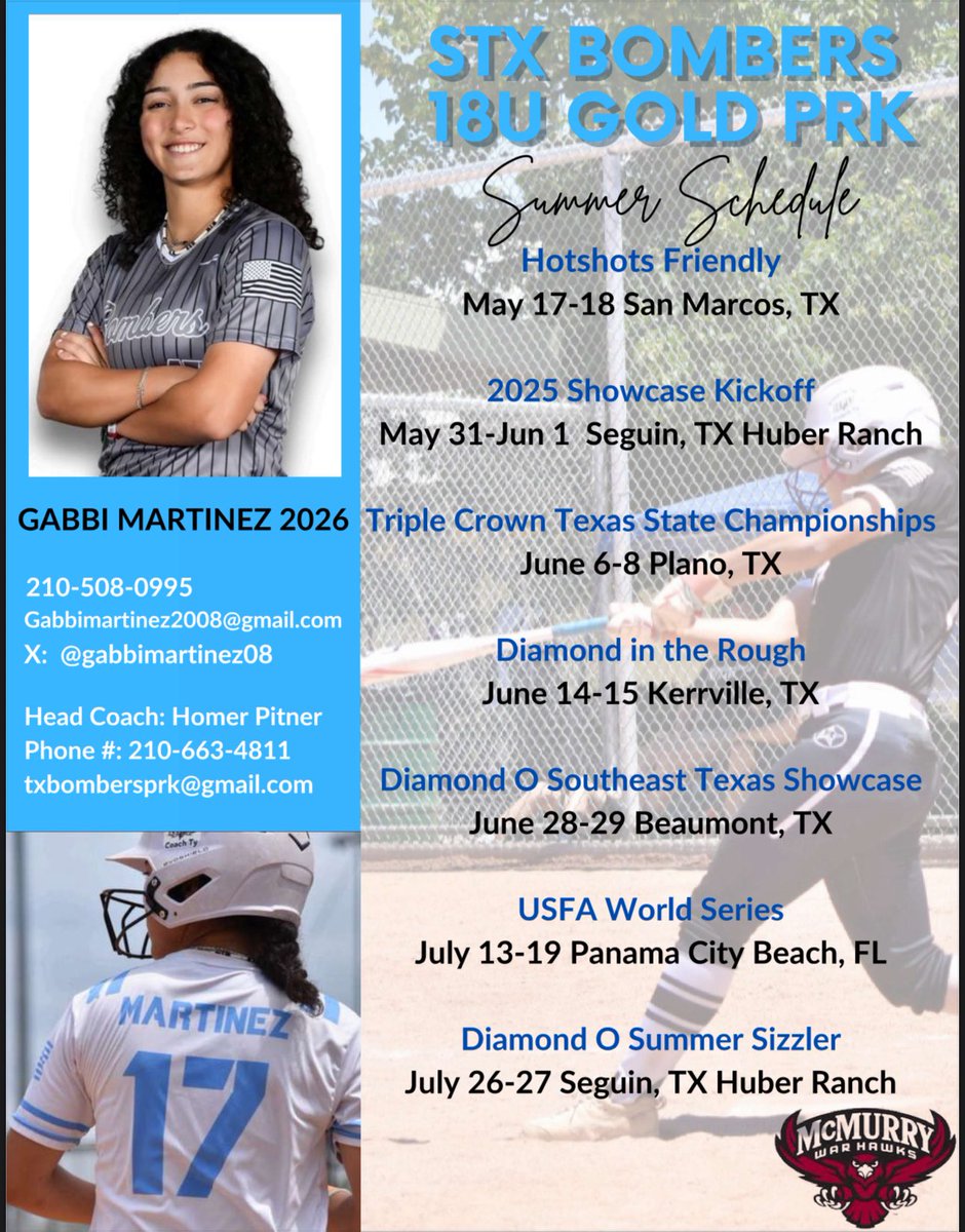 Gabbi martinez (@gabbimartinez08) on Twitter photo Ready to hit the dirt this summer! <a href="/BomberSTX18U/">STX Bombers 18U Gold PRK</a> <a href="/Sports_Recruits/">SportsRecruits</a> <a href="/McMSoftballteam/">McMurry Softball</a> Ready to hit the dirt this summer! <a href="/BomberSTX18U/">STX Bombers 18U Gold PRK</a> <a href="/Sports_Recruits/">SportsRecruits</a> <a href="/McMSoftballteam/">McMurry Softball</a>
