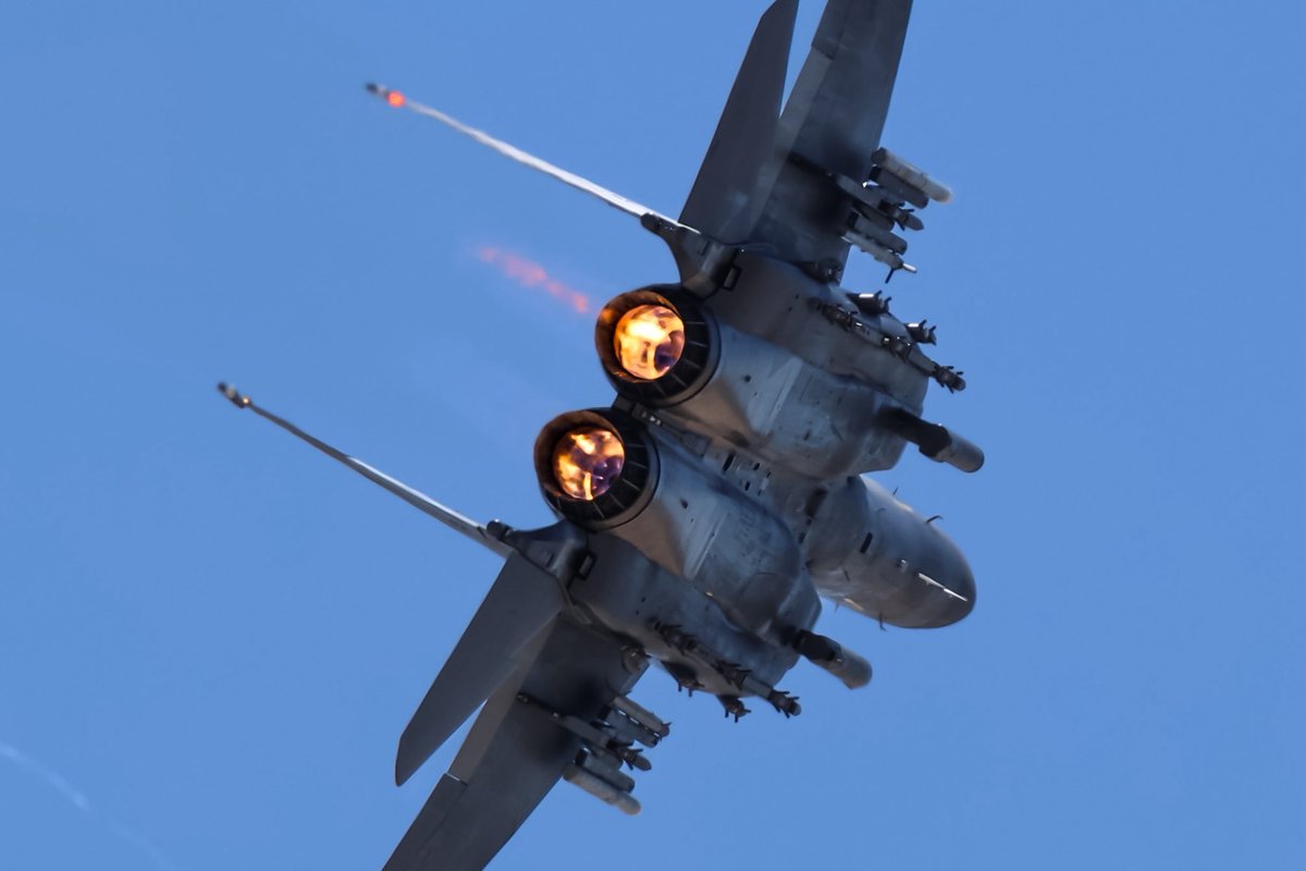 An F-15E Strike Eagle burnin it up during the Combined Arms Demonstration at Nellis AFB.
