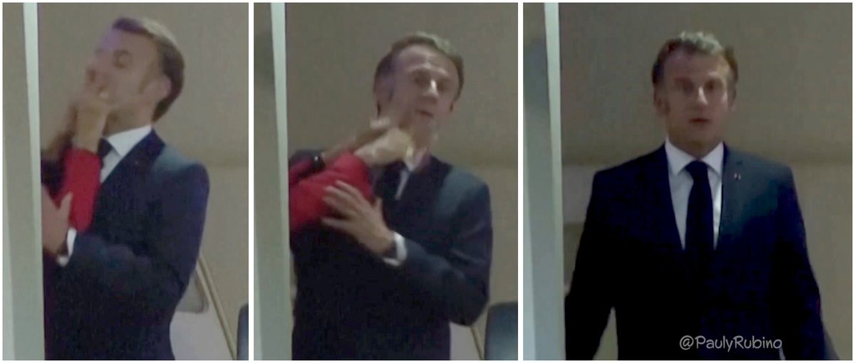 PaulyRubino's tweet image. 🤣😂 The middle picture captures the moment Macron realizes the whole world just saw him getting smacked around by his husband.

The last photo is his soul leaving his frozen body. 😂

#ControlAltDelete