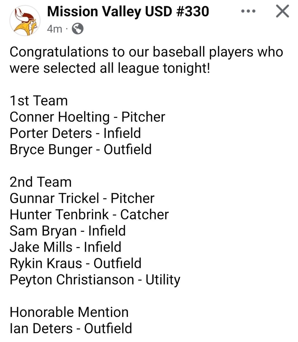 Congratulations to Conner Hoelting for being named 1st Team All League pitcher. <a href="/KellyHoelt79022/">Conner Hoelting</a>