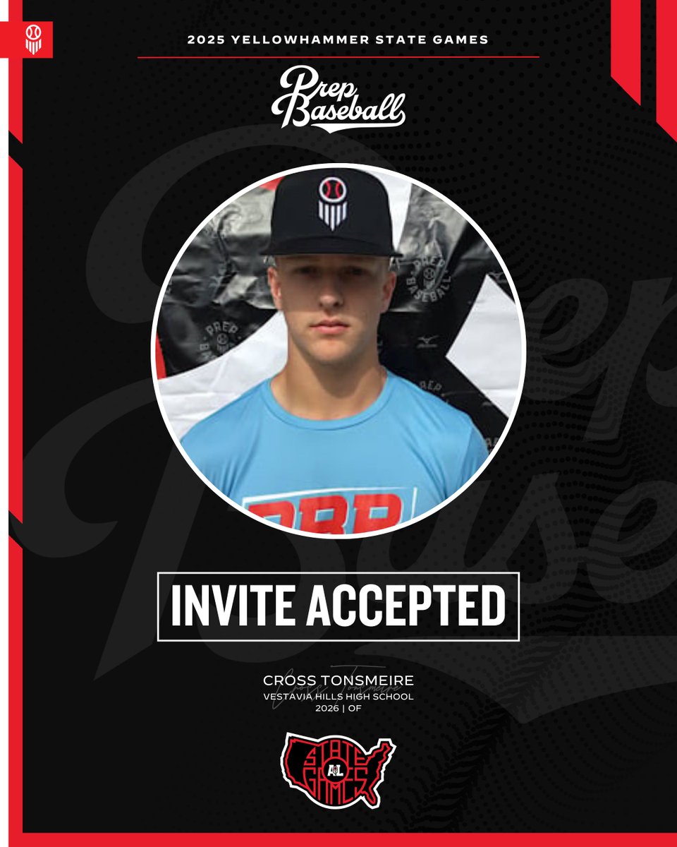 #𝐘𝐒𝐆𝐚𝐦𝐞𝐬𝟐𝟓: 𝐈𝐧𝐯𝐢𝐭𝐞 𝐀𝐜𝐜𝐞𝐩𝐭𝐞𝐝 ✅

OF Cross Tonsmeire (@1RebelBaseball, 2026) is 𝗟𝗢𝗖𝗞𝗘𝗗 𝗜𝗡 🔐 for the Yellowhammer State Games, held on June 17th-18th at Sand Mountain Park in Albertville, AL.

Request an invite to the premier event of the summer. ⤵️