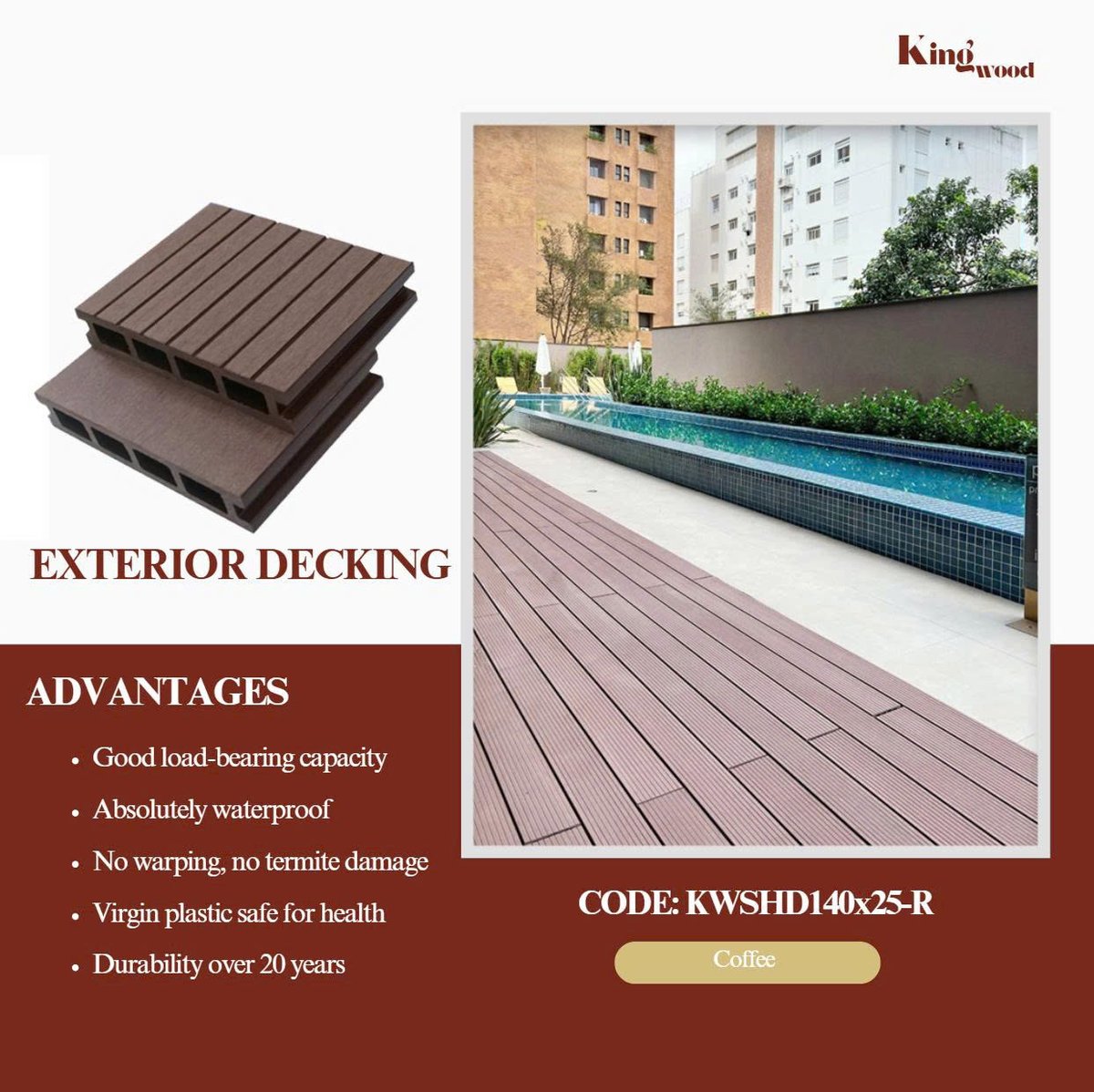 Ceraking2025's tweet image. 📷 KINGWOOD DECKING - STEP ON IT ONCE, LOVE IT FOR LIFE; EVEN STORMS AND SUNSHINE HAVE TO SURRENDER!!!
---------
CERAMIC KINGDOM 
📷 Tel/WhatsApp: +84 865 724 247
📷 Email:  sales@ceramickingdom.com
#wpc #DeckingSolutions #outdoordecking #ExteriorDecking #buildingmaterialsupplier