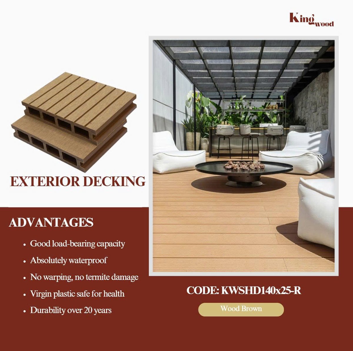 Ceraking2025's tweet image. 📷 KINGWOOD DECKING - STEP ON IT ONCE, LOVE IT FOR LIFE; EVEN STORMS AND SUNSHINE HAVE TO SURRENDER!!!
---------
CERAMIC KINGDOM 
📷 Tel/WhatsApp: +84 865 724 247
📷 Email:  sales@ceramickingdom.com
#wpc #DeckingSolutions #outdoordecking #ExteriorDecking #buildingmaterialsupplier