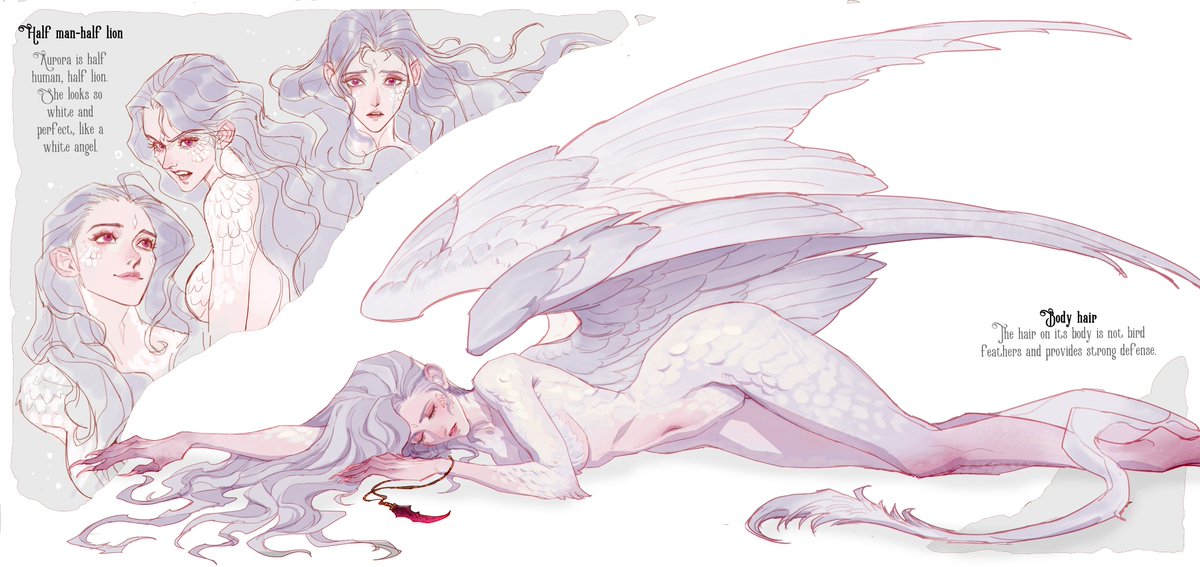 White winged lion lying on the ground #OC #Original #art