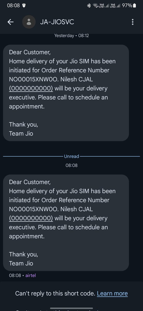 Dear <a href="/reliancejio/">Reliance Jio</a> teach me how to call on this number.
I ordered a sim delivery on Sunday and paid for the same as well. Now it seems like porting out is a bad option especially seeing your welcome behaviour.I get a message every morning stating that my sim delivery is scheduled.