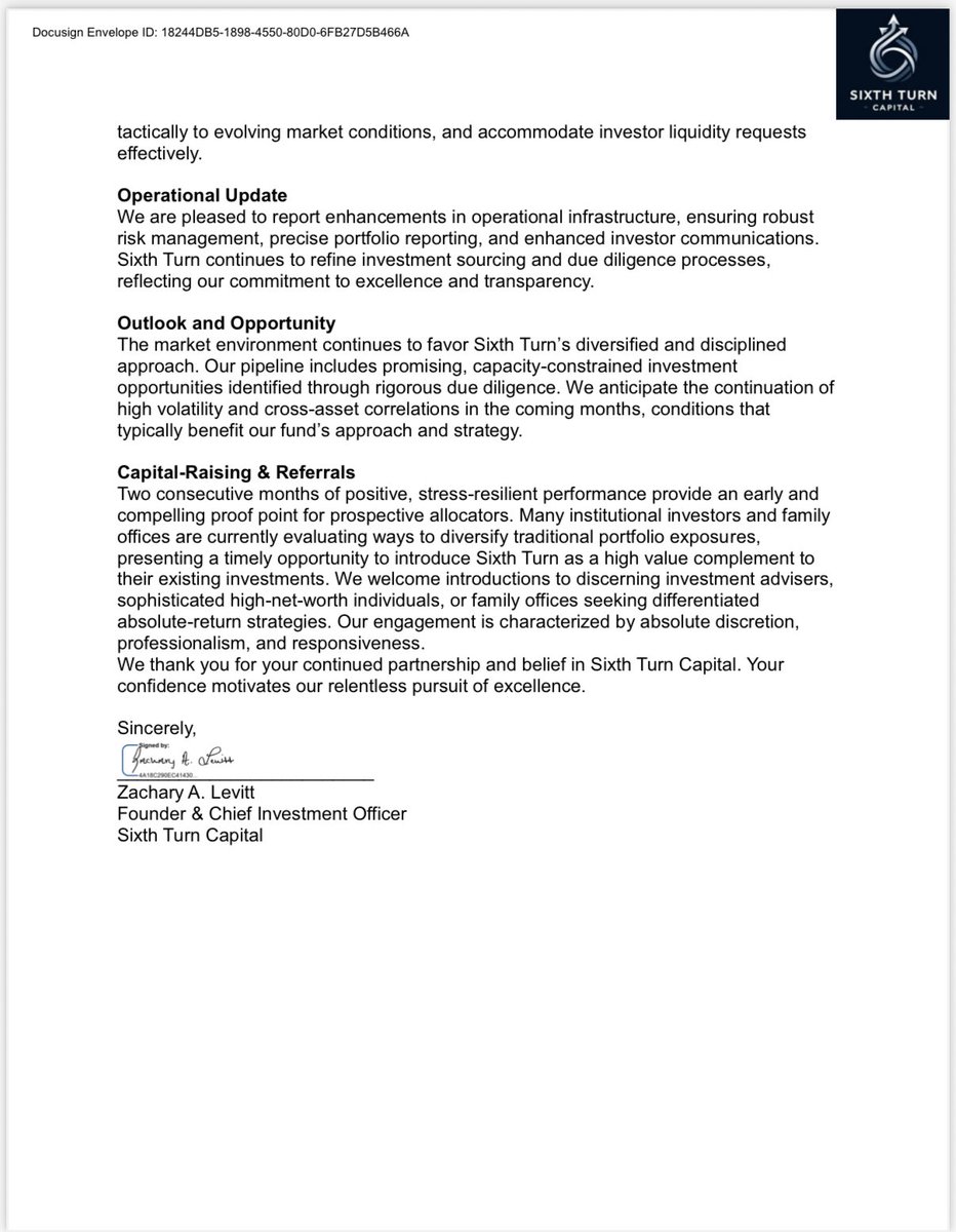 Momentum matters.
Performance. Progress. Platform expansion.

Edition No. 2 of our monthly letter is now live.

Proud to keep compounding at Sixth Turn Capital.
#sixthturn