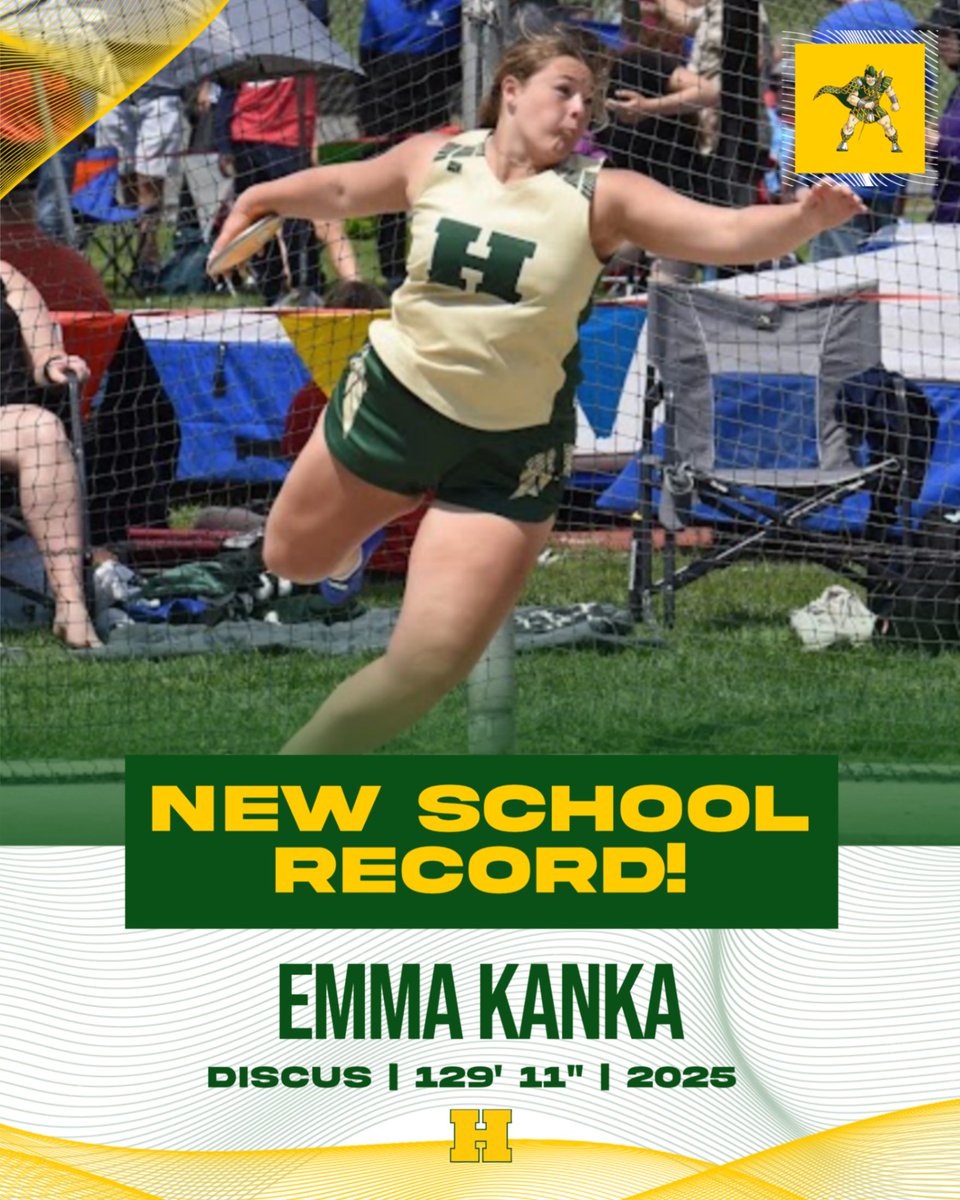 Big week for Emma Kanka! She hit 40' 7.25" in shot put to join the 40' Club, then she breaks a school record tonight in discus that had stood since 1994 with a throw of 129' 11"! Hard work paying off — let’s go! #OneHowell <a href="/HIGHLANDERTFXC/">Howell Track and Field and Cross Country</a>