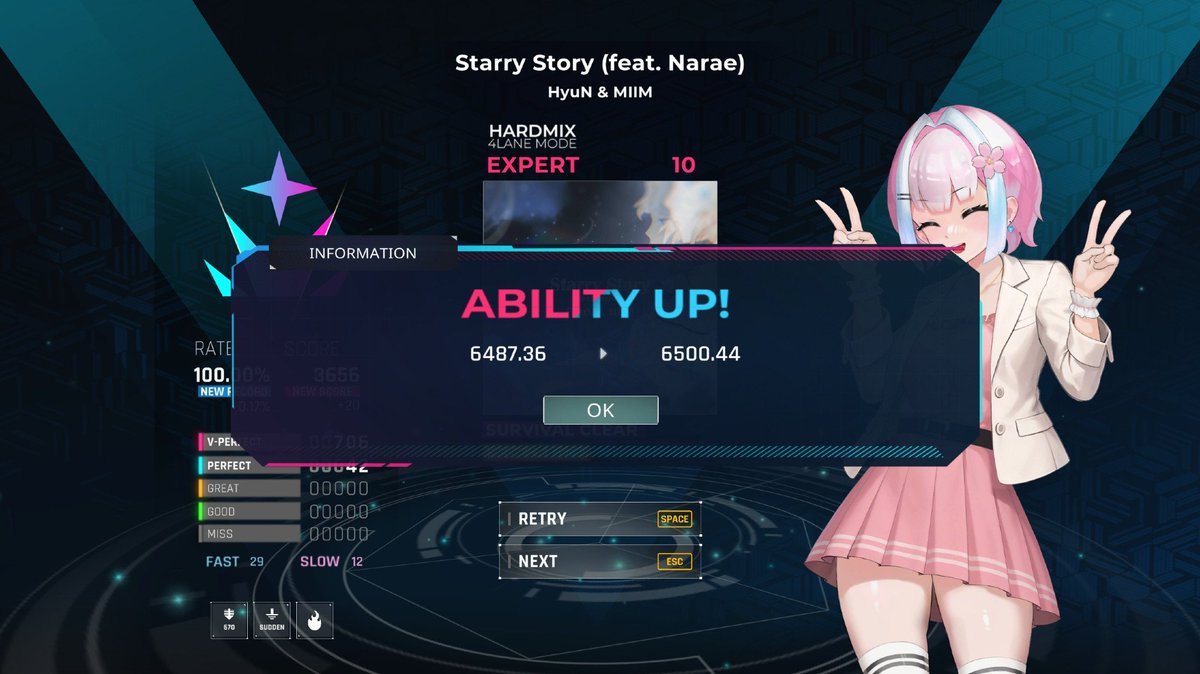 Finally got 6500 ability points on Mash VP Revision! Been mainly tackling slower/easier songs for either all V-Perfects or just getting S+ to V+ ratings, it's gonna be hard to get 7000 from here on but I just gotta push through.