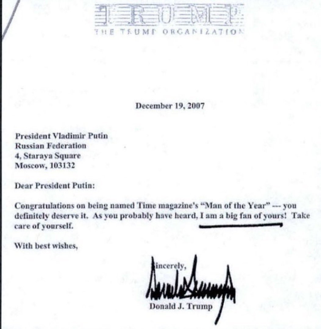 Vladimir Putin views Donald Trump as a fan of him, not an equal.
For good reason too since Donald Trump wrote Putin a personal letter declaring himself as a ‘big’ fan of Putin.
#LastWord