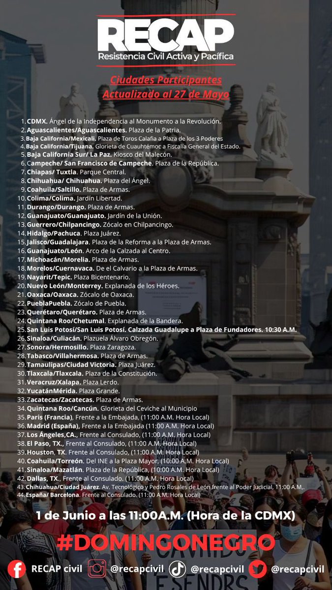 GerardoGR's tweet photo. La ciudades participantes en la marcha del domingo. https://t.co/x92Ke7K3X8