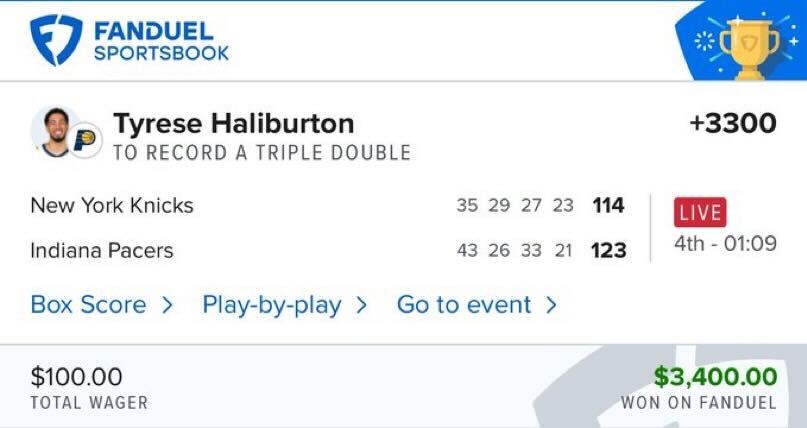 SAW HALI'S TRIPLE-DOUBLE COMING FROM A MILE AWAY TO TURN $100 INTO $3.4K 🔥

(via <a href="/stonedbetting/">Super Stoned Betting</a> <a href="/FDSportsbook/">FanDuel Sportsbook</a>)
