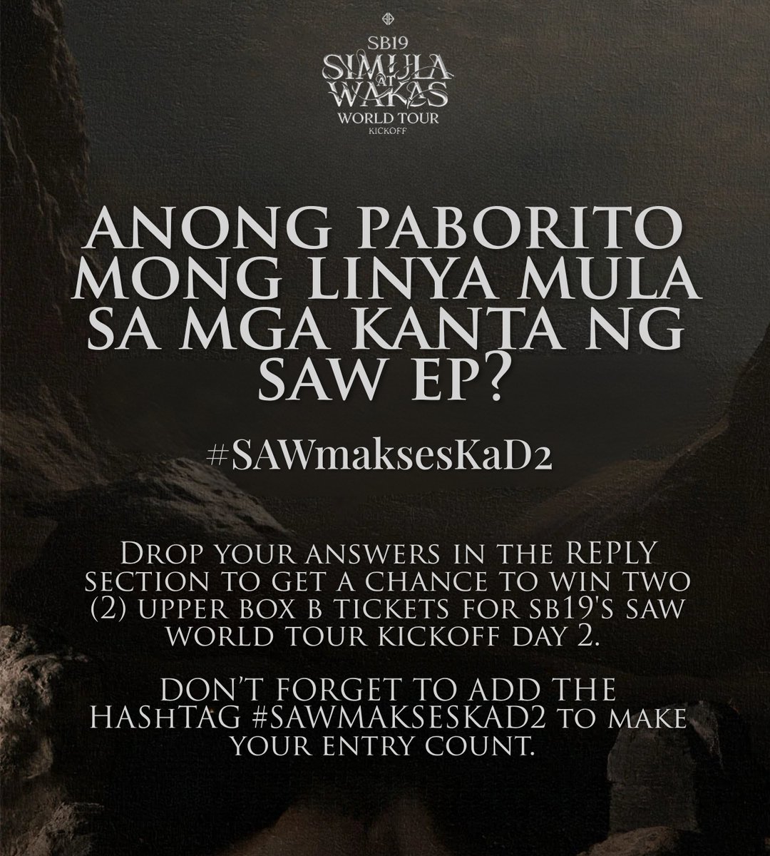 dodongwook's tweet photo. Malungkot ka ba at nag-iisip na mag mukmok? Hindi puwede ‘yan sa pamilyang OA, kasi dapat walang maiiwan dito! Kaya naman maaari pang #SAWmaksesKaD2!     

Heto na ang mechanics na inaantay niyo!!!   

Gforms link: https://t.co/xgeGIZhT6c

#SB19 @SB19Official https://t.co/TvQgmwajwb