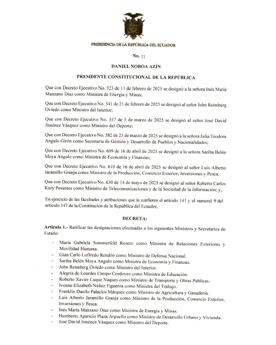 Cancillería del Ecuador 🇪🇨 (@cancilleriaec) on Twitter photo El Pdte. <a href="/DanielNoboaOk/">Daniel Noboa Azin</a> ratificó a la canciller del Ecuador <a href="/gabisommerfeld/">Gabriela Sommerfeld</a>.
Agradecemos la confianza depositada por el Presidente. Bajo su liderazgo y visión, impulsaremos una política exterior que fomente la inversión, fortalezca la cooperación y priorice a nuestros migrantes. El Pdte. <a href="/DanielNoboaOk/">Daniel Noboa Azin</a> ratificó a la canciller del Ecuador <a href="/gabisommerfeld/">Gabriela Sommerfeld</a>.
Agradecemos la confianza depositada por el Presidente. Bajo su liderazgo y visión, impulsaremos una política exterior que fomente la inversión, fortalezca la cooperación y priorice a nuestros migrantes.