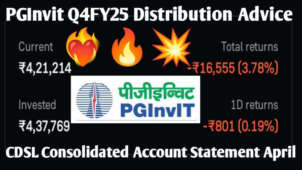 Navoneetbhatt3's tweet photo. Powergrid Infrastructure Investment Trust Q4 Distribution Payment Of Rs 3/- per share | Record Date - May 29th 2025 | Payment ✅👍 - June 5th 2025 | Dividend Yield - 14% 🔥 | #pginvit #powergridinvit #invits #dividend #sharemarket #passiveincome #cdsl #groww #angelone #navoneet https://t.co/K37HfQrrnw