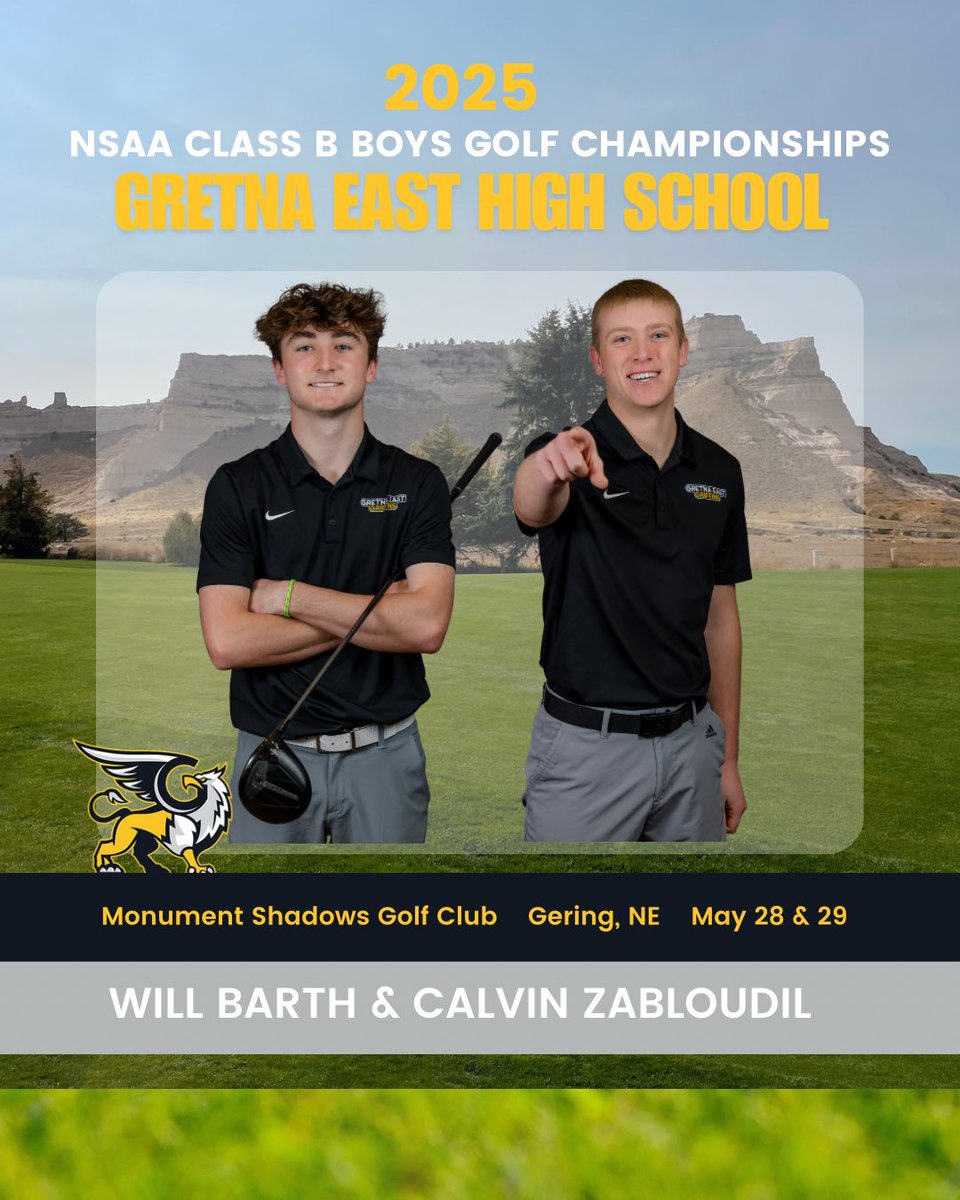 GEHSGolfBooster's tweet image. From Gretna to Gering — GAME ON!⛳️
Will & Calvin are set to compete May 28–29 at Monument Shadows Golf Course in Gering for the Nebraska State Golf Championship. Follow along forth live scoring — link here! 👇
golfgenius.com/pages/5428109