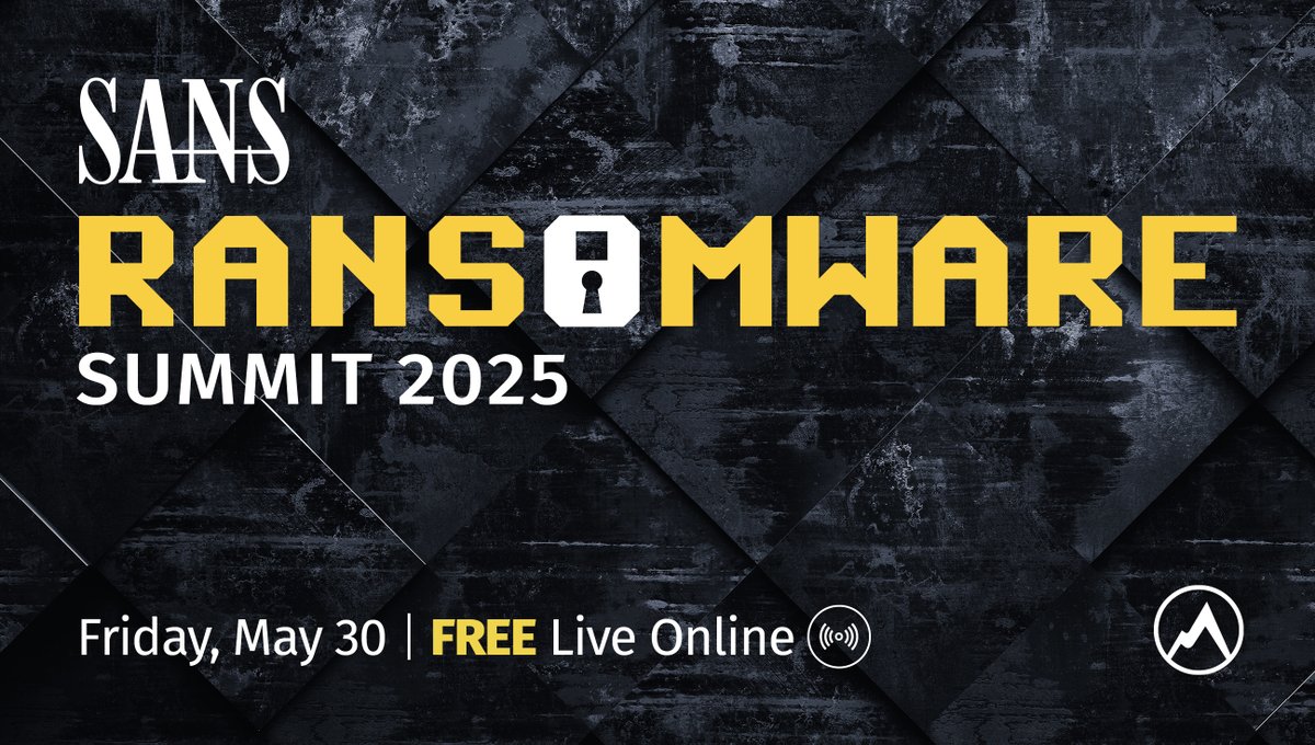 FREE Virtual SANS Ransomware Summit happening Friday, May 30th!

Link: sans.org/cyber-security…

#DFIR #IncidentResponse #Cybersecurity