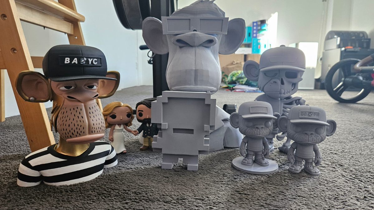 My wife wants to know which one she should do next?

Let me know below:

1. Massive Zombie <a href="/BoredApeYC/">Bored Ape Yacht Club 🍌</a> with 3D glasses
2. <a href="/marka_eth/">marka</a> <a href="/chonksxyz/">CHONKS</a> 
3. Skelly Gold Ape
4. Chibi Gold Apes

They are all prepped and ready to be painted.