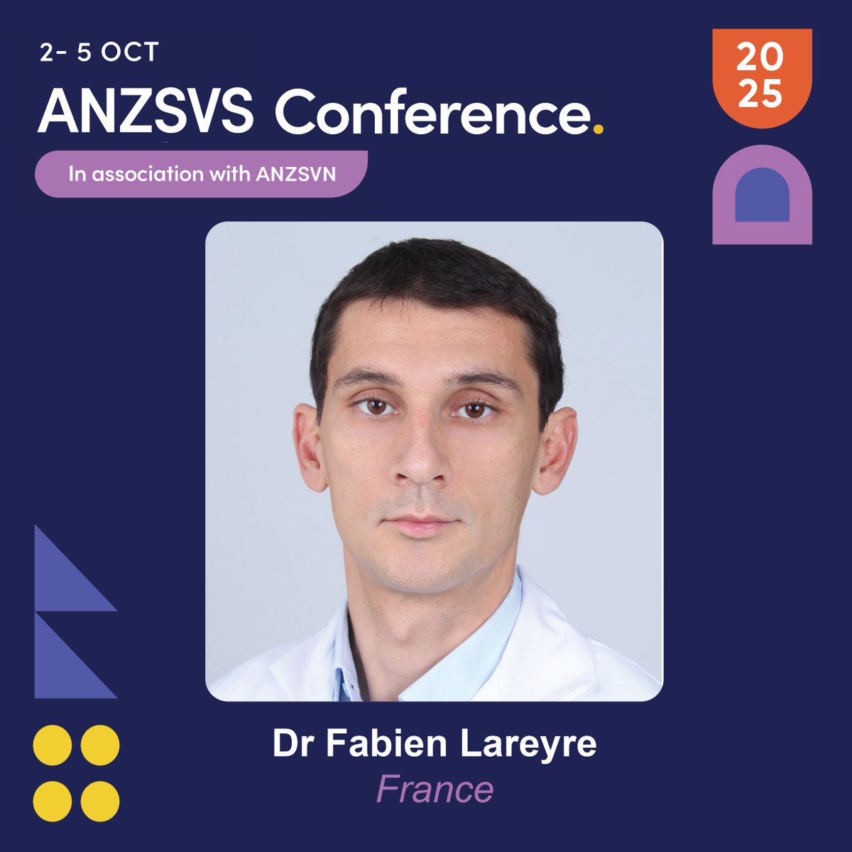 We are excited to announce Dr Fabien Lareyre from France is joining us at #ANZSVS25! As a Consultant and Head of the Department of Vascular and Endovascular Surgery at the hospital of Antibes, he will bring invaluable expertise. Stay updated at anzsvs.com #Adelaide