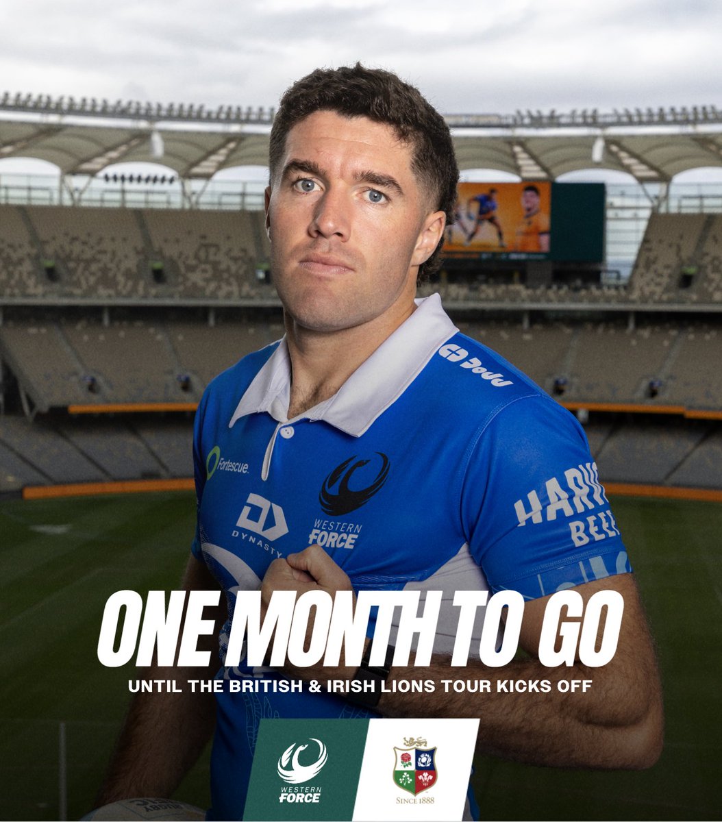 One month to go until the British &amp; Irish Lions Tour kicks off at Optus Stadium.

🆚 <a href="/westernforce/">Western Force</a> vs. @britishandirishlions
📅 Saturday 28 June
⏰ 5:45pm AWST
📍 Optus Stadium, Perth
🎫 ticketmaster.com.au/western-force-…