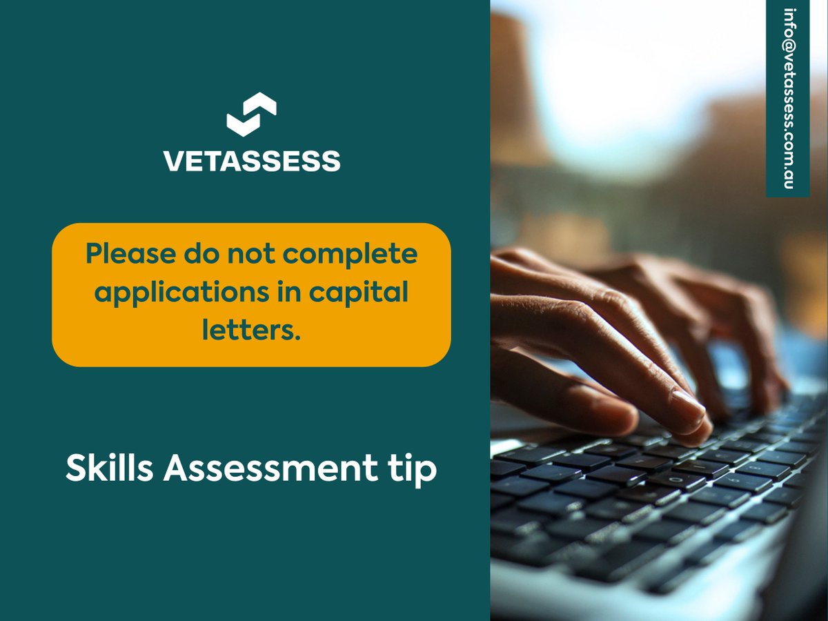 Please ensure you fill out your skills assessment application using sentence case and capital letters where appropriate. This will assist our team in processing your application within the designated timeframe.

#VETASSESS #skillsassessment #VETASSESStips