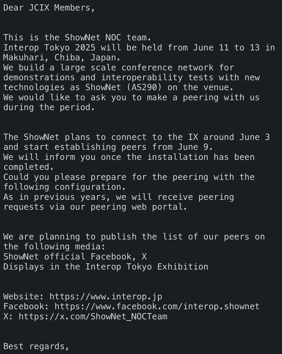 JCIXでは指定DCでの接続の他、Ether-IPによる接続を受け付けています。 
是非JCIXに参加して、Shownetとピアリングしましょう！ 
jcix.net/services/