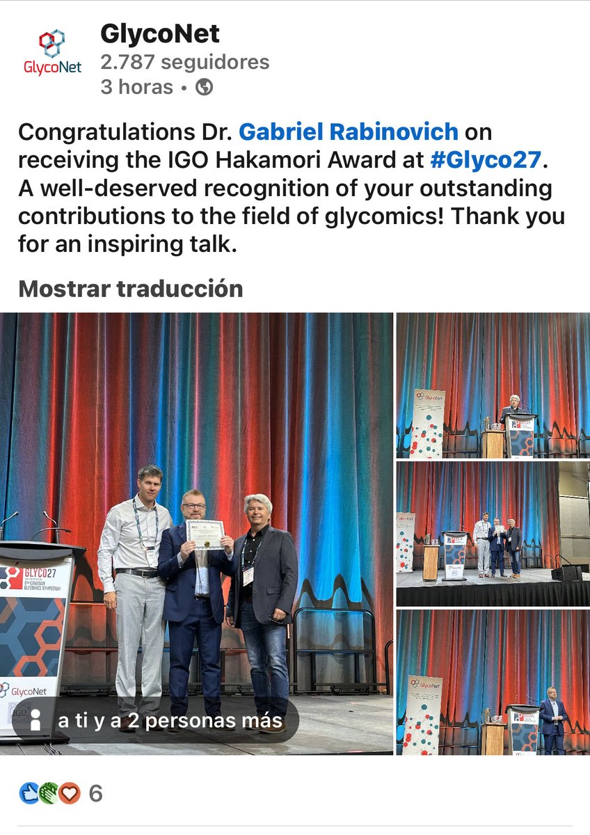 I was deeply honored to receive today the prestigious  IGO Hakomori Award in a room with so many great colleagues ! I dedícate this Award to my mentors, my team in Argentina and my family. Thanks to the great glyco-community #Glyco27 #glycotime