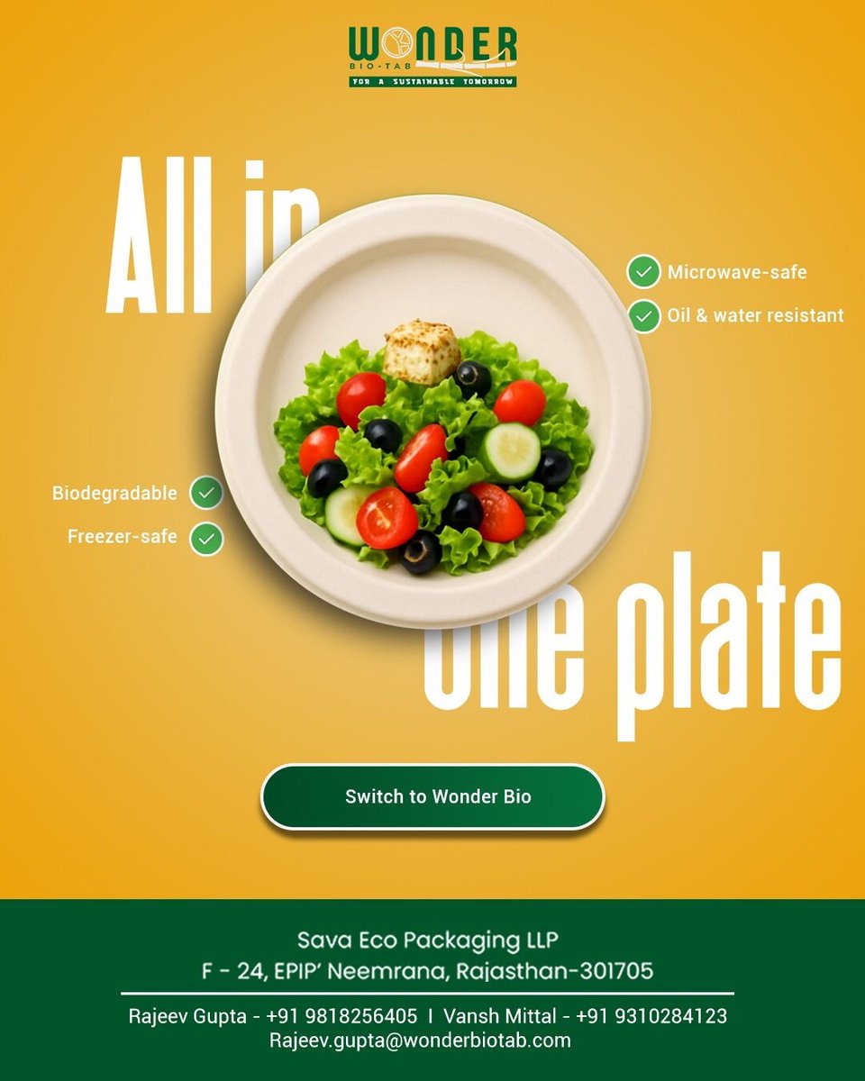 wonderbiotab's tweet photo. Plates that do more, so you waste less. 🌱
 From hot meals to frozen treats — Wonder Bio handles it all without harming the planet.💚

For more details
📞+919818256405

We are on Amazon now:
https://t.co/l1yh6DDxtW

#Wonderbiotab #AmazonFinds #ShopNow #Tableware #Sugarcane https://t.co/bxdPr1NGMi