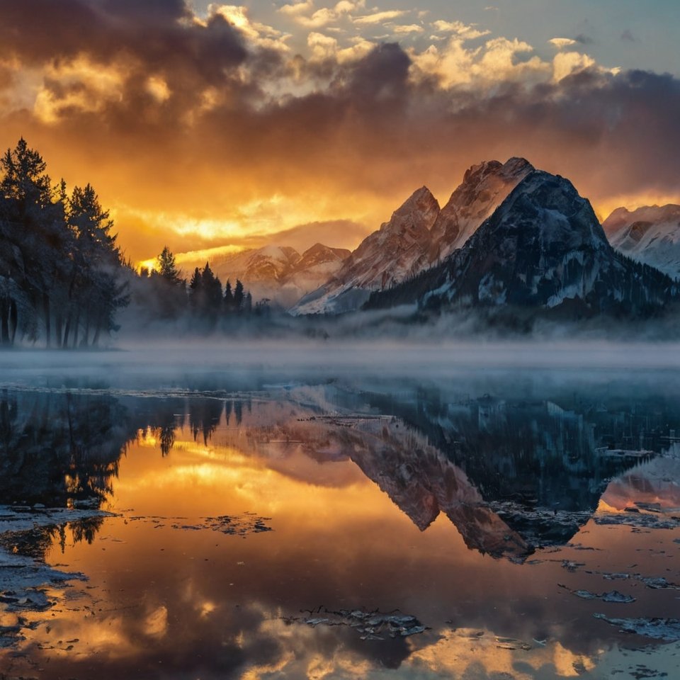 Where mist kisses earth and sky burns bright, a new day writes its first soft verse.