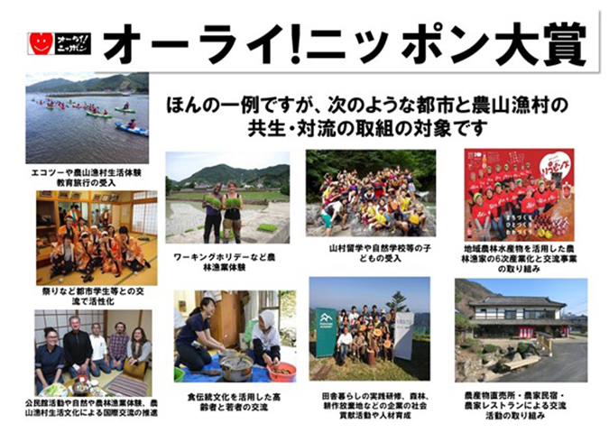 オーライ！ニッポン大賞の過去の応募（受賞）例をご紹介！オーライ！ニッポン大賞はさまざまな取組が対象です。過去の応募（受賞）例をご紹介します。必ず、地方創生の成果である【あなたの活動】に類似した例があると思います。
kouryu.or.jp/information/20…