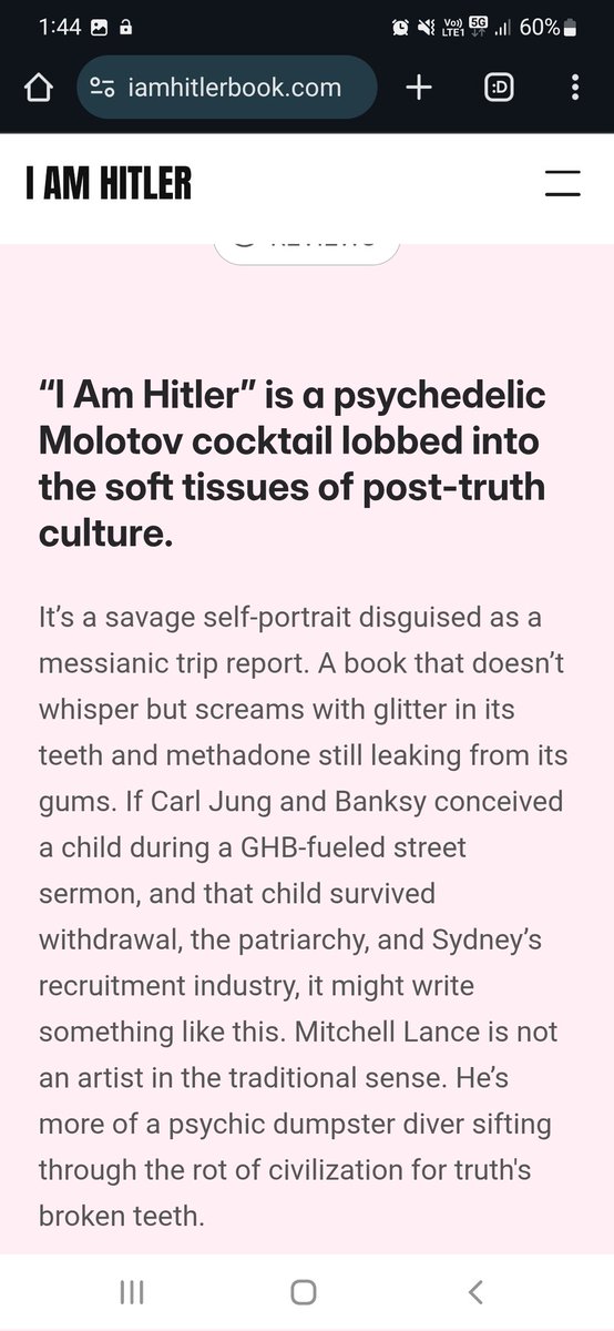 mitchie18046407's tweet photo. fascist? no.
lost it? maybe.
book live? yep. 

you wouldn't judge a book by its cover would you? I know plenty of you do. judged someone on appearance, race, sex, religion etc? I know I have. come take a look in my allegorical mirror of the bicameral mind - though it mightn't be as pretty as your bathrooms... available on website today. 

https://t.co/AxOCdWSJdS

careful though - curiosity killed the cat...

comment like subscribe. or don't. I probably wouldn't. buy it though. buybuybuy. 

and on that note: bye bye bye - off to 🇪🇦 for the GP before the death threats start rolling in. sayanora x

#philosophy #worldpeace #nwo #consciousness #enlightenment #awake #iamhitlerbook #thescript